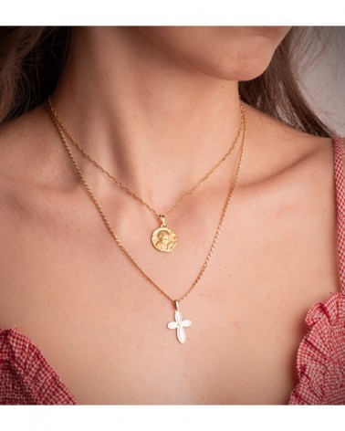 Medalla oro 18k querubín niño flor 17mm