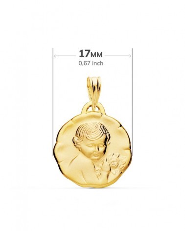 Medalla oro 18k querubín niño flor 17mm