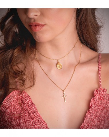 Medalla oro 18k ángel burlón paloma 16mm