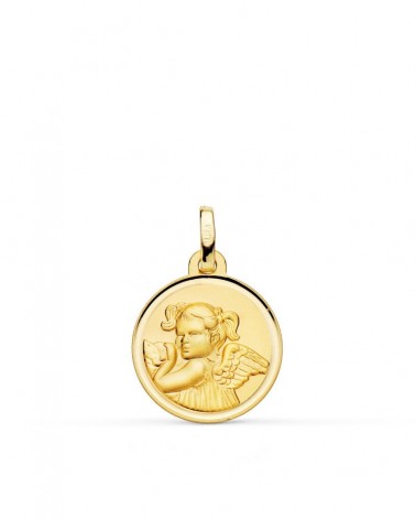 Medalla oro 18k ángel niña revoltosa bisel 16mm