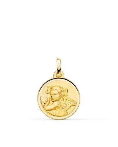 Medalla oro 18k ángel niña revoltosa bisel 16mm