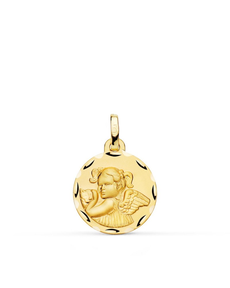 Medalla oro 18k ángel niña revoltosa tallada 16mm