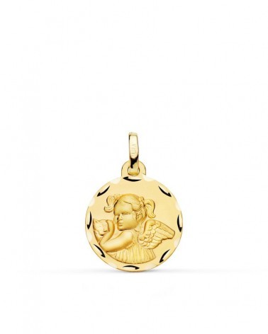Medalla oro 18k ángel niña revoltosa tallada 16mm