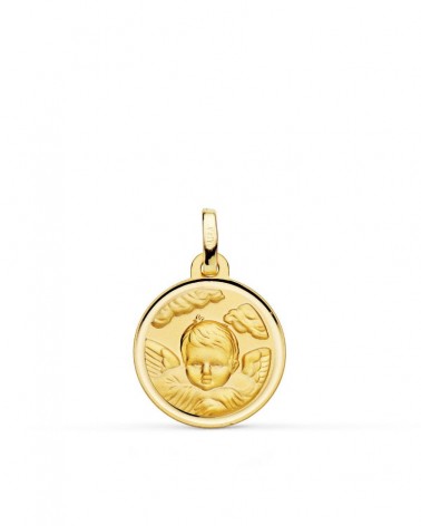 Medalla ángel niño oro 18k amarillo bisel 16mm