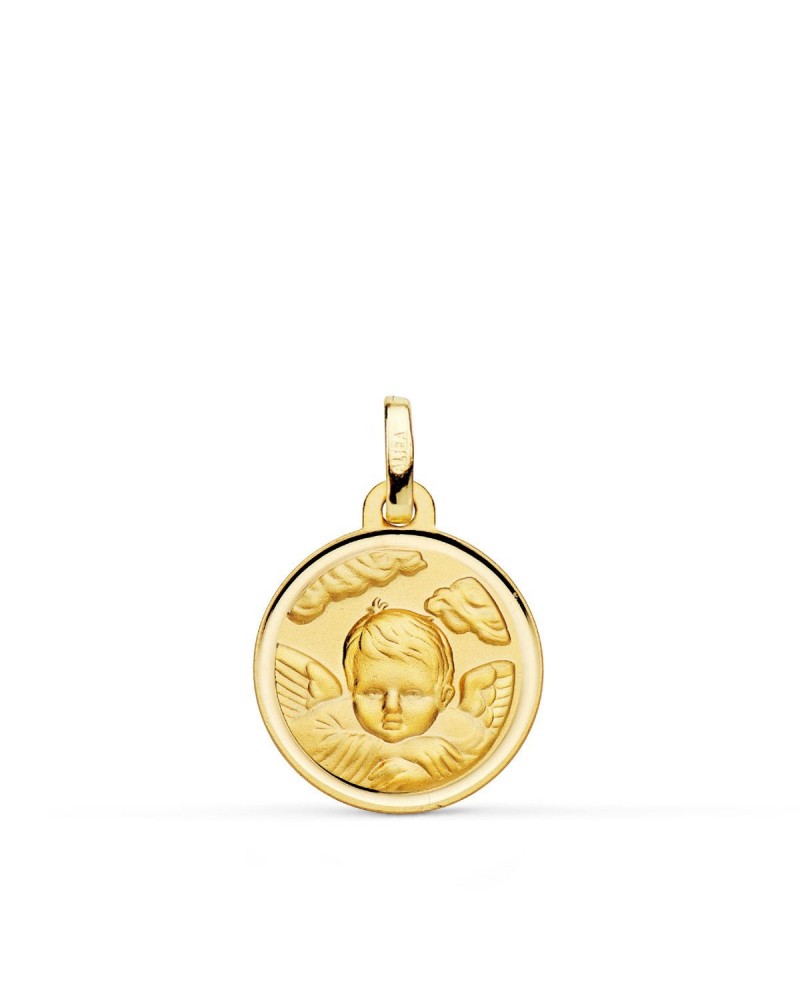 Medalla ángel niño oro 18k amarillo bisel 16mm