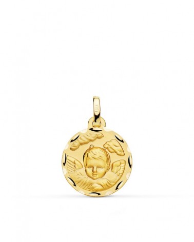 Medalla oro 18k ángel niño en la nube tallado 16mm