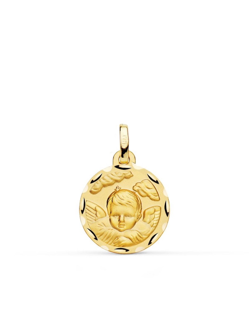 Medalla oro 18k ángel niño en la nube tallado 16mm