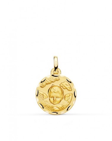 Medalla oro 18k ángel niño en la nube tallado 16mm