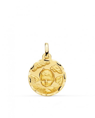 Medalla oro 18k ángel niño en la nube tallado 18mm