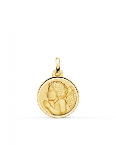 Medalla oro 18k ángel niño piadoso rezando 16mm