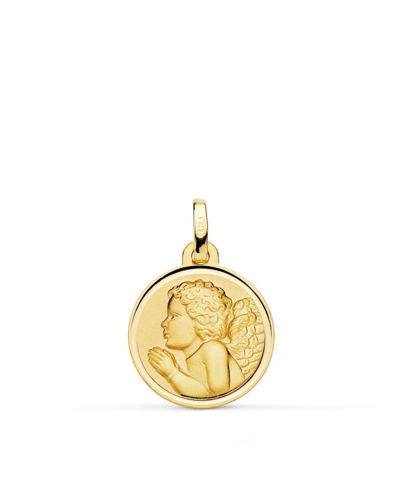 Medalla oro 18k ángel niño piadoso rezando 16mm