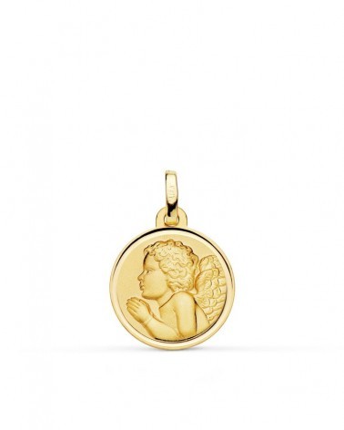 Medalla oro 18k ángel niño piadoso rezando 16mm