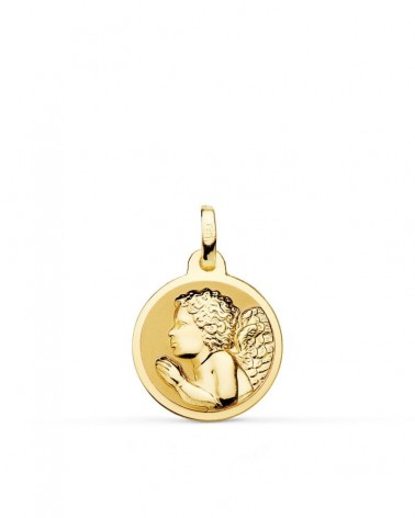 Medalla oro 18k ángel niño piadoso rezando 16mm