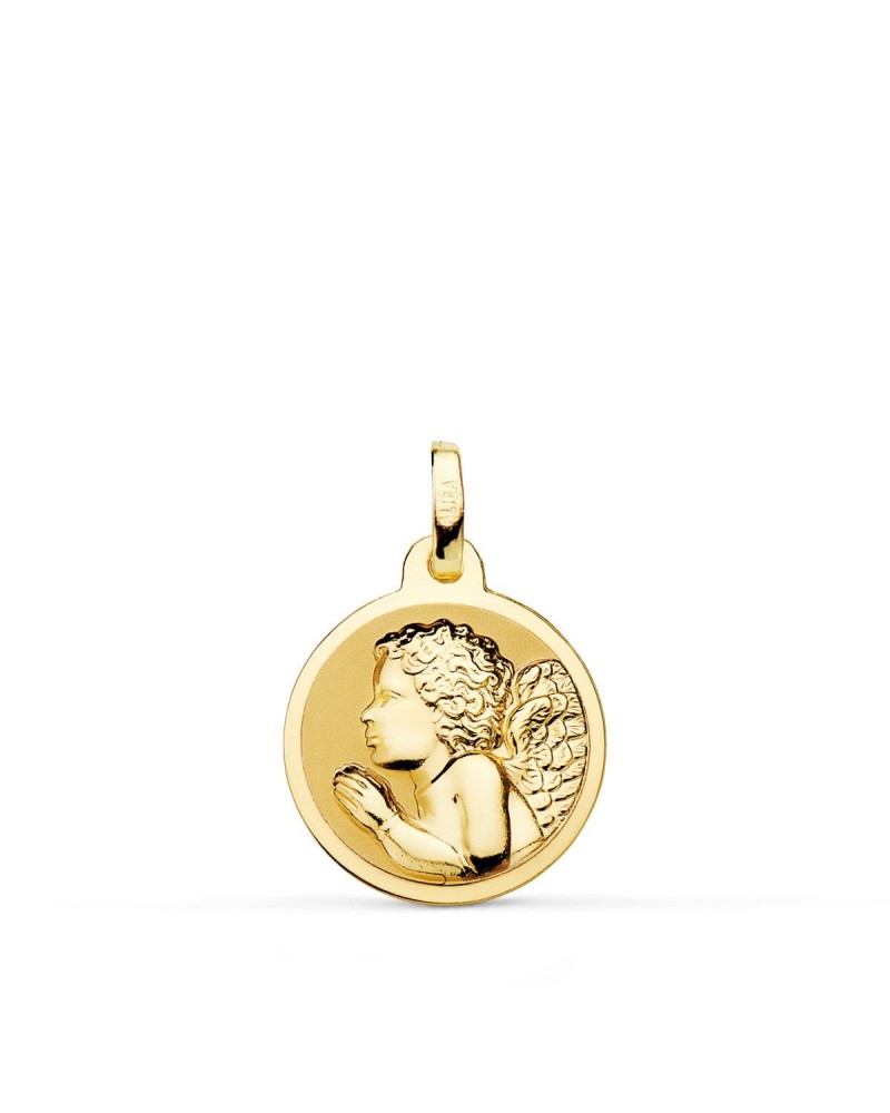 Medalla oro 18k ángel niño piadoso rezando 16mm