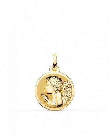 Medalla oro 18k ángel niño piadoso rezando 16mm