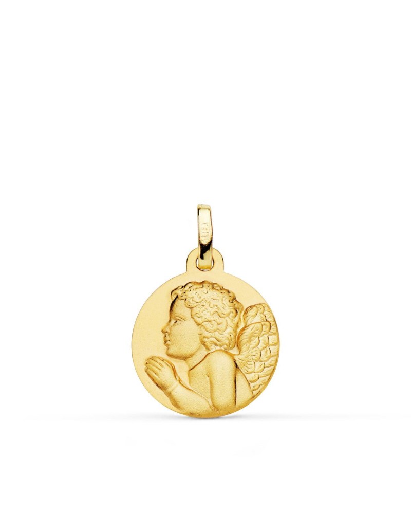 Medalla oro 18k ángel niño piadoso 16mm