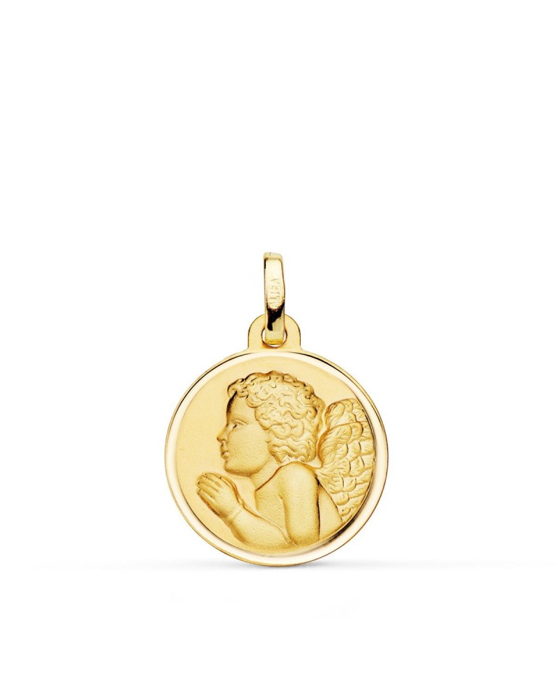 Medalla oro 18k ángel niño piadoso rezando 18mm