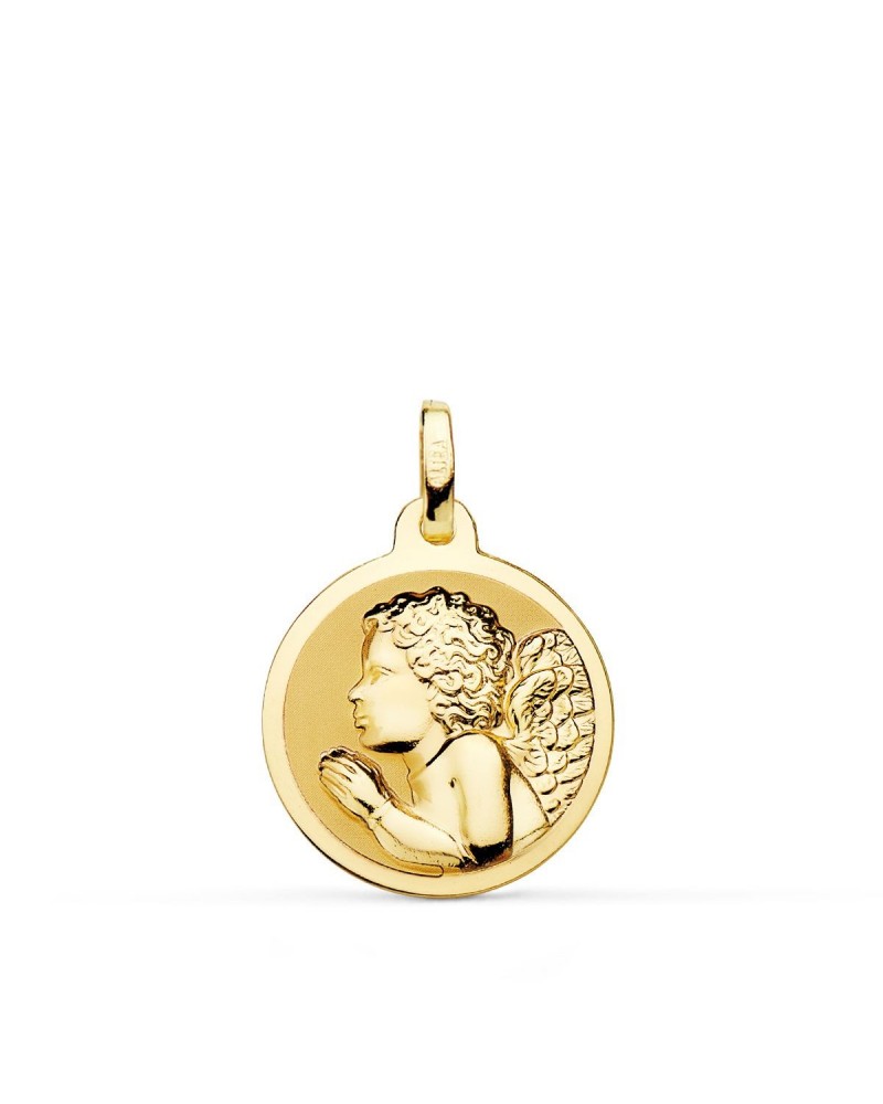 Medalla oro 18k ángel niño piadoso rezando 18mm