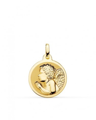 Medalla oro 18k ángel niño piadoso rezando 18mm