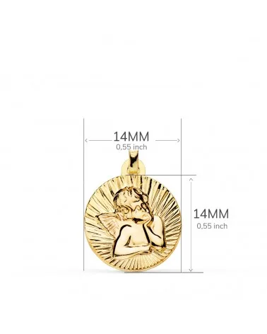 Medalla oro 18k angelito burlón estriado 14mm