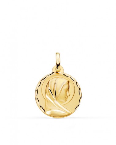 Medalla oro 18k Virgen María francesa tallada 18mm