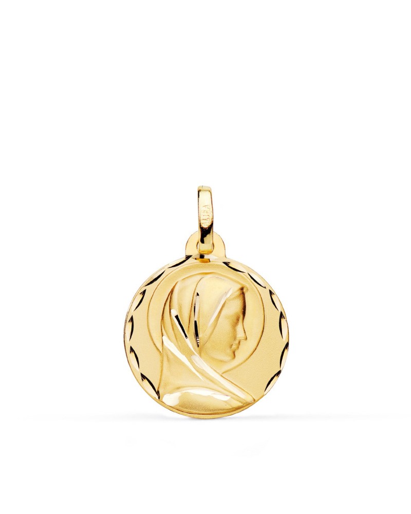 Medalla oro 18k Virgen María francesa tallada 18mm