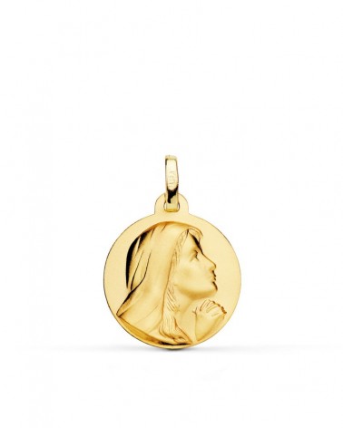 Medalla oro 18k Virgen María rezando matizada 18mm