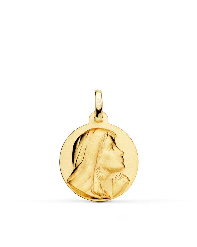 Medalla oro 18k Virgen María rezando matizada 18mm