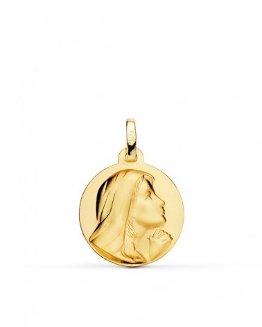 Medalla oro 18k Virgen María rezando matizada 18mm
