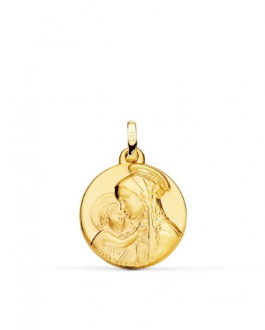 Medalla oro 18k Virgen Madre Divina Ternura 18mm