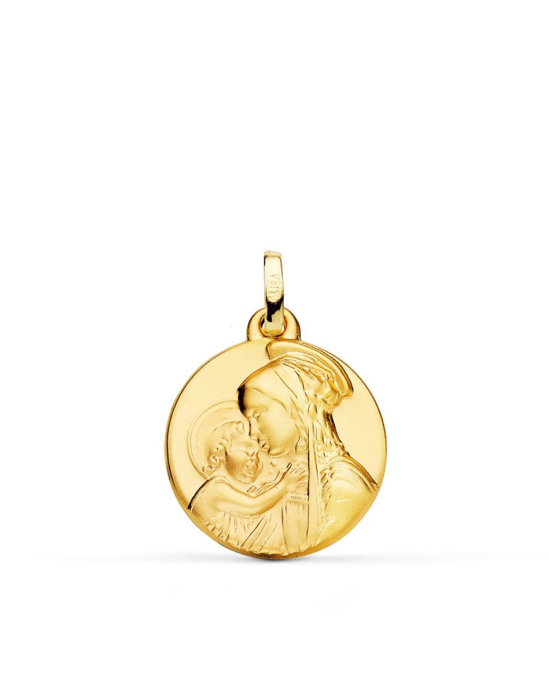 Medalla oro 18k Virgen Madre Divina Ternura 18mm
