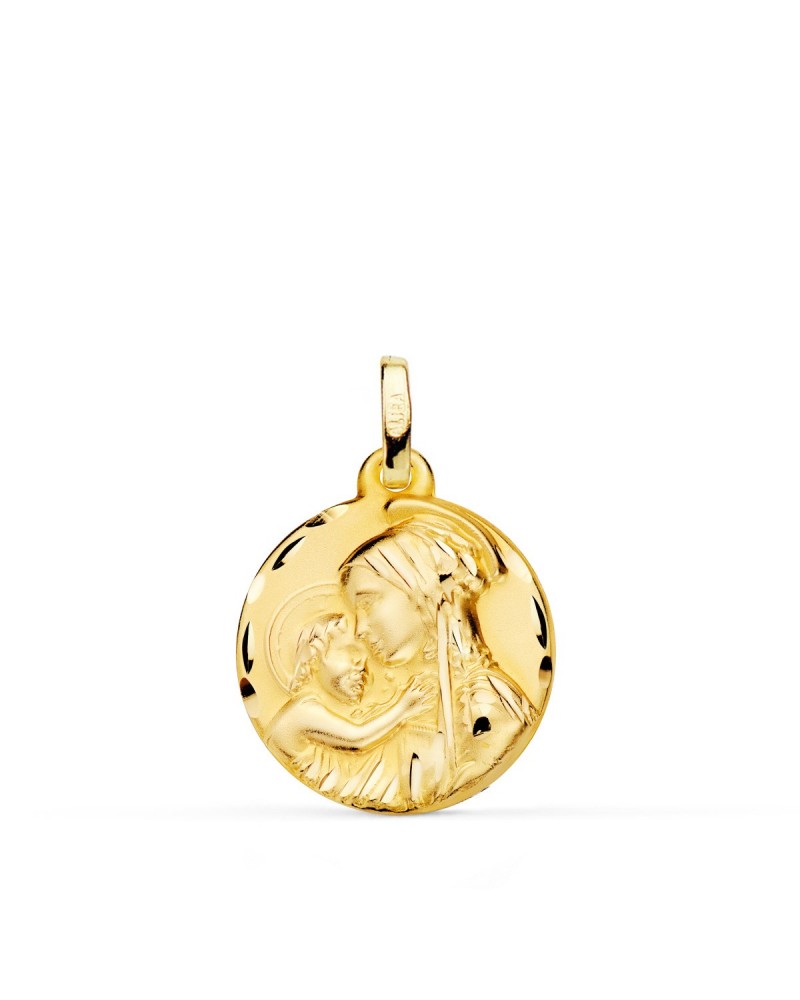 Medalla oro 18k Virgen Madre Divina Ternura 18mm