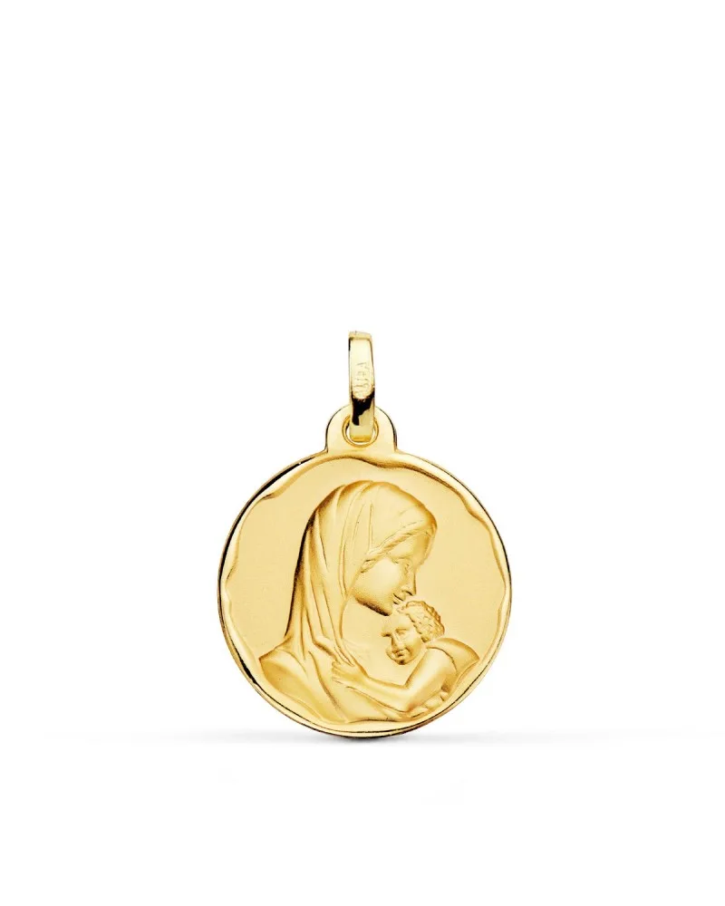 Medalla oro 18k Virgen María amor maternal 18mm