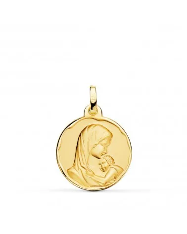 Medalla oro 18k Virgen María amor maternal 18mm