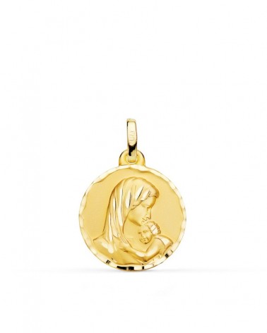 Medalla oro 18k Virgen María maternal tallada 18mm