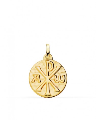Medalla oro 18k Cruz de Crismón martele 18mm