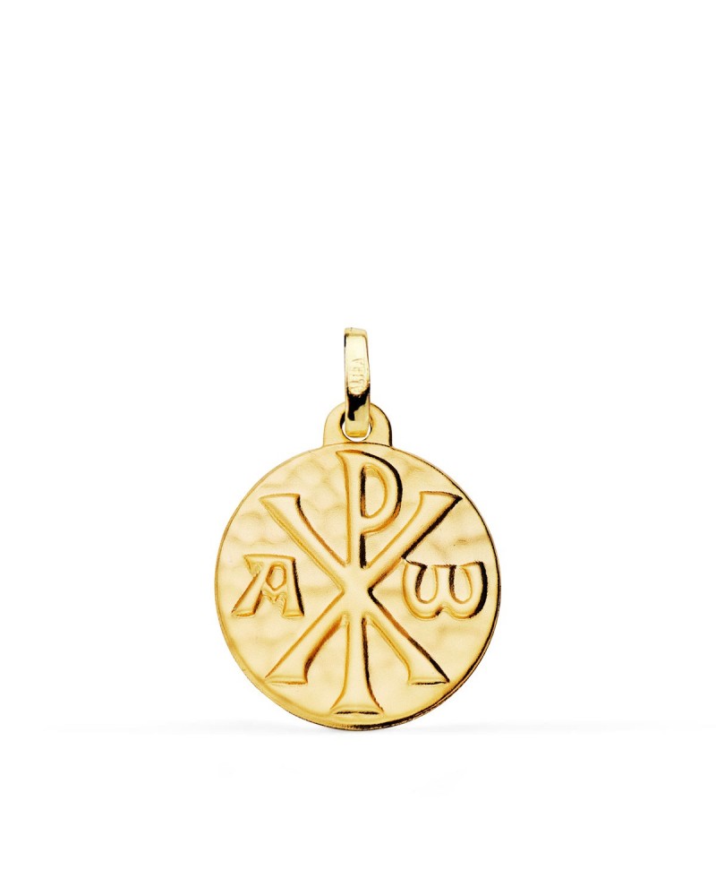 Medalla oro 18k Cruz de Crismón martele 18mm
