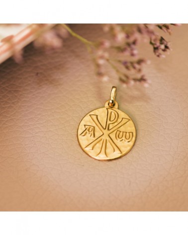 Medalla oro 18k Cruz de Crismón martele 18mm