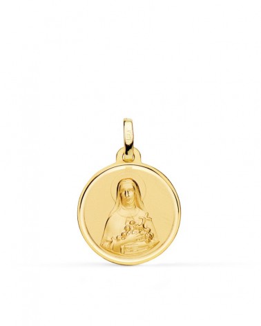 Medalla oro 18k Santa Teresa bisel 18 mm