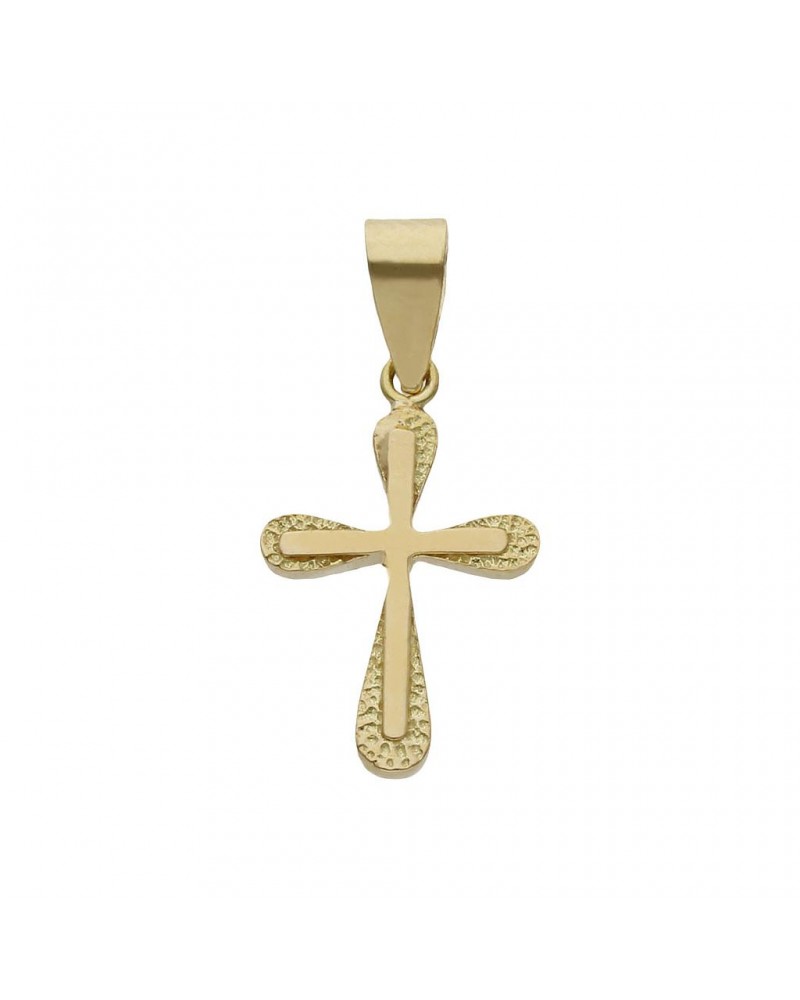 Cruz oro 18k tallada brillo 10x16mm
