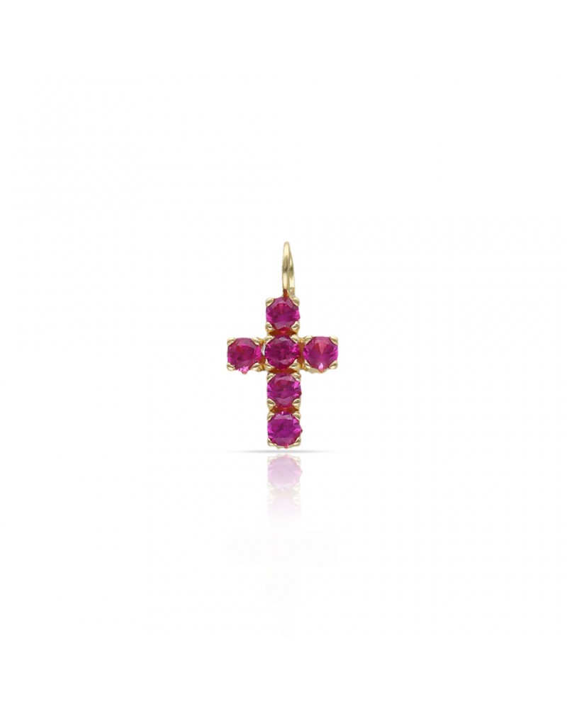 Cruz oro 18k piedras rojas 6,5x10mm