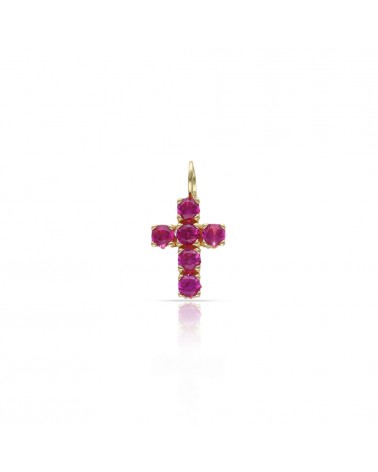 Cruz oro 18k piedras rojas 6,5x10mm