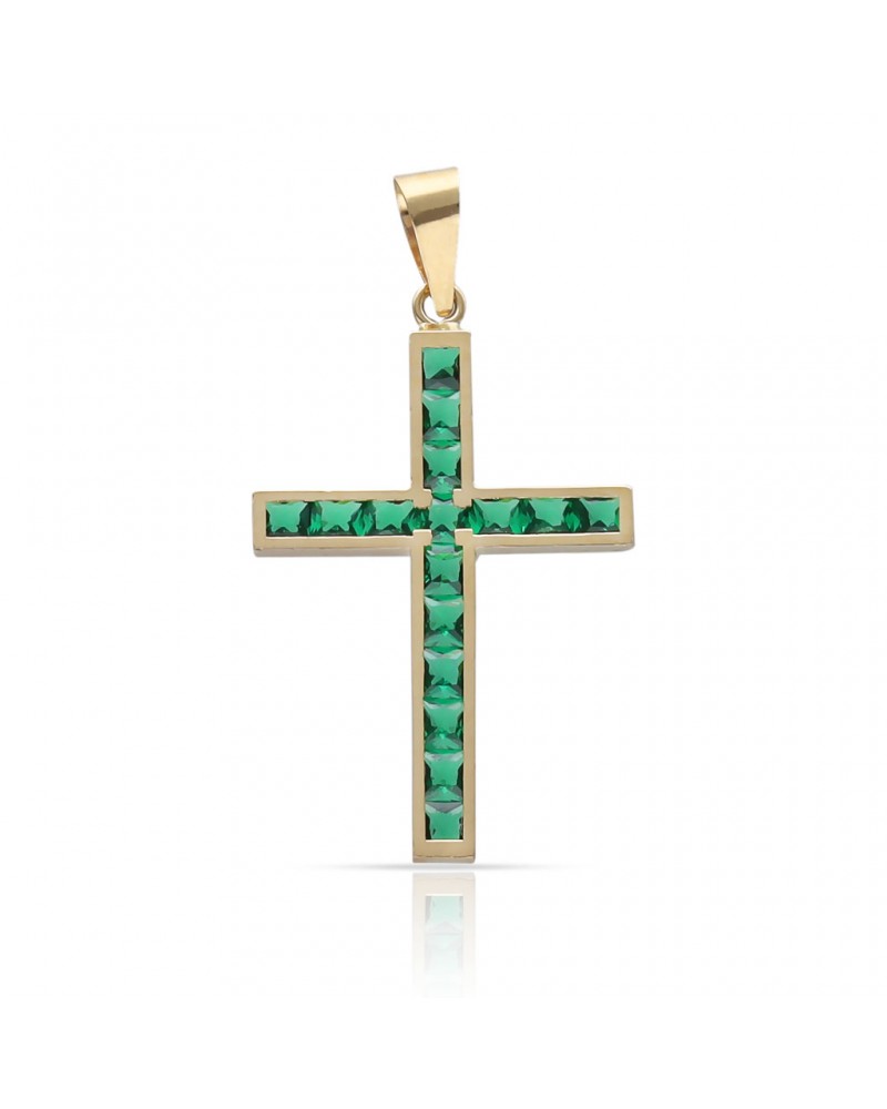 Cruz oro 18k piedras verdes 14x20mm