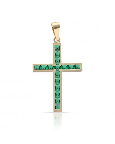Cruz oro 18k piedras verdes 14x20mm