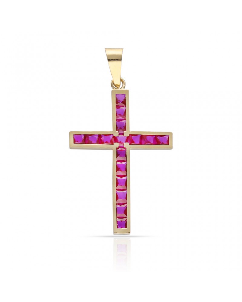 Cruz oro 18k piedras rojas 14x20mm