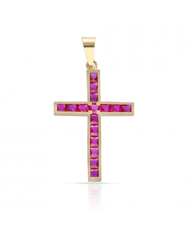 Cruz oro 18k piedras rojas 14x20mm