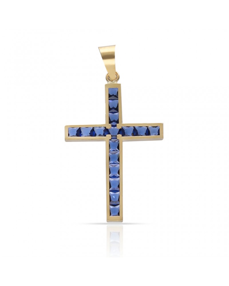 Cruz oro 18k piedras azules 14x20mm