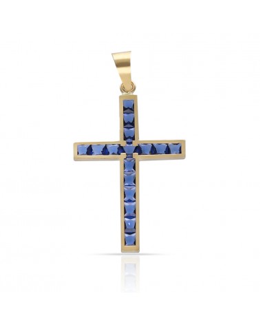Cruz oro 18k piedras azules 14x20mm