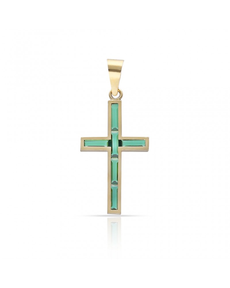 Cruz oro 18k piedras verdes 10x17mm