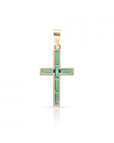 Cruz oro 18k piedras verdes 10x17mm